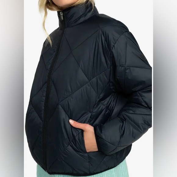 NWOT ROXY Wind Swept Puffer Jacket Coat packable Black small medium - Picture 3 of 11